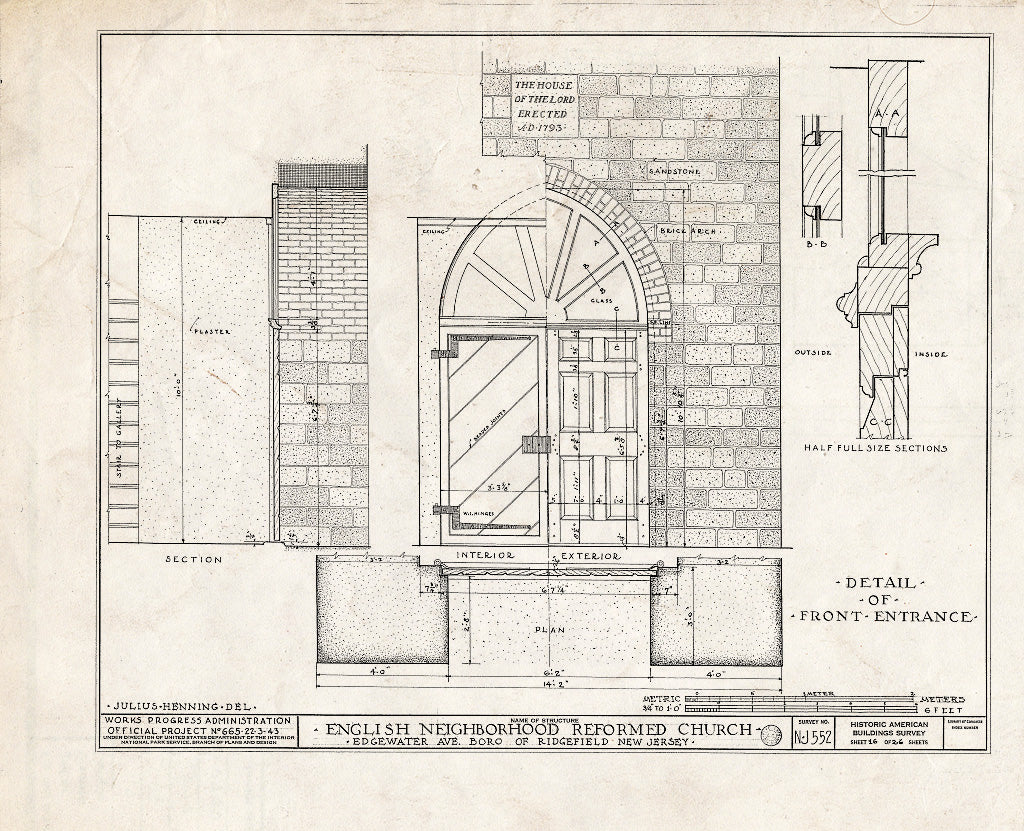 Historic Pictoric : Blueprint HABS NJ,2-RIDG,1- (Sheet 16 of 26) - Reformed Church of English Neighborhood, Edgewater Avenue, Ridgefield, Bergen County, NJ