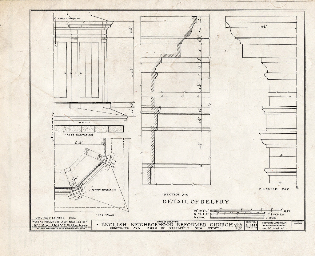 Historic Pictoric : Blueprint HABS NJ,2-RIDG,1- (Sheet 18 of 26) - Reformed Church of English Neighborhood, Edgewater Avenue, Ridgefield, Bergen County, NJ