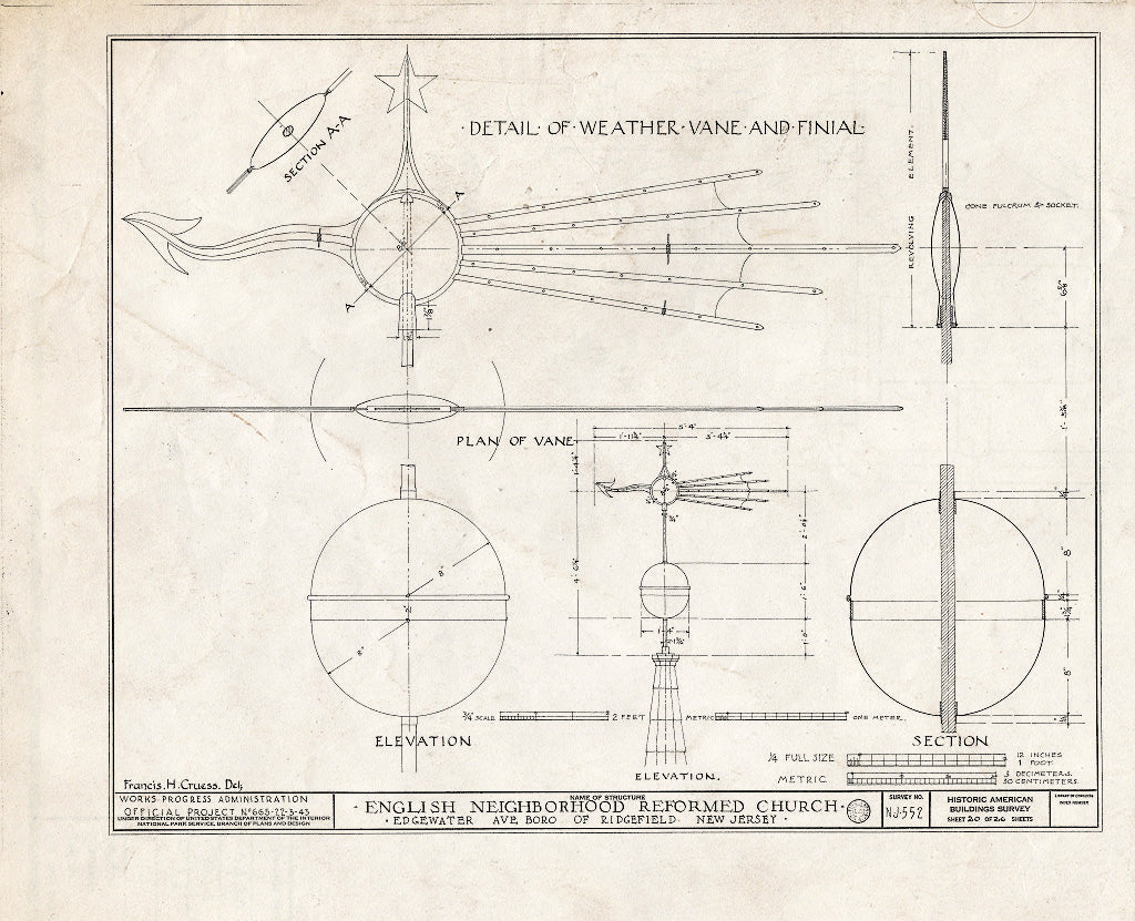 Historic Pictoric : Blueprint HABS NJ,2-RIDG,1- (Sheet 20 of 26) - Reformed Church of English Neighborhood, Edgewater Avenue, Ridgefield, Bergen County, NJ