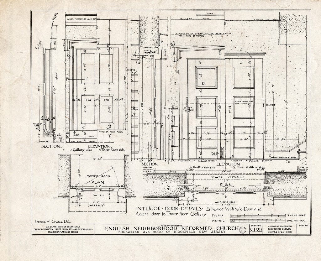 Historic Pictoric : Blueprint HABS NJ,2-RIDG,1- (Sheet 21 of 26) - Reformed Church of English Neighborhood, Edgewater Avenue, Ridgefield, Bergen County, NJ