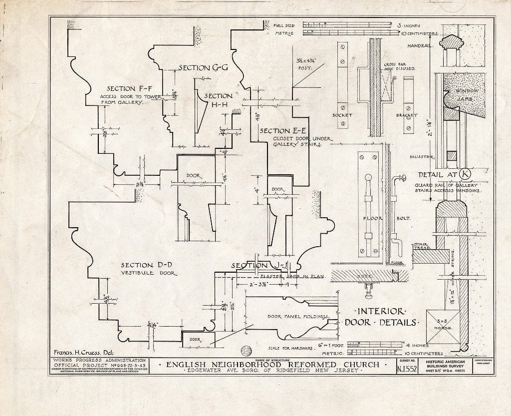 Historic Pictoric : Blueprint HABS NJ,2-RIDG,1- (Sheet 25 of 26) - Reformed Church of English Neighborhood, Edgewater Avenue, Ridgefield, Bergen County, NJ