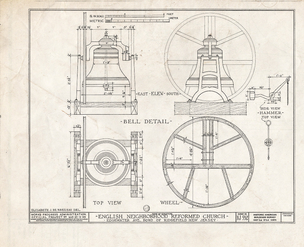 Historic Pictoric : Blueprint HABS NJ,2-RIDG,1- (Sheet 26 of 26) - Reformed Church of English Neighborhood, Edgewater Avenue, Ridgefield, Bergen County, NJ
