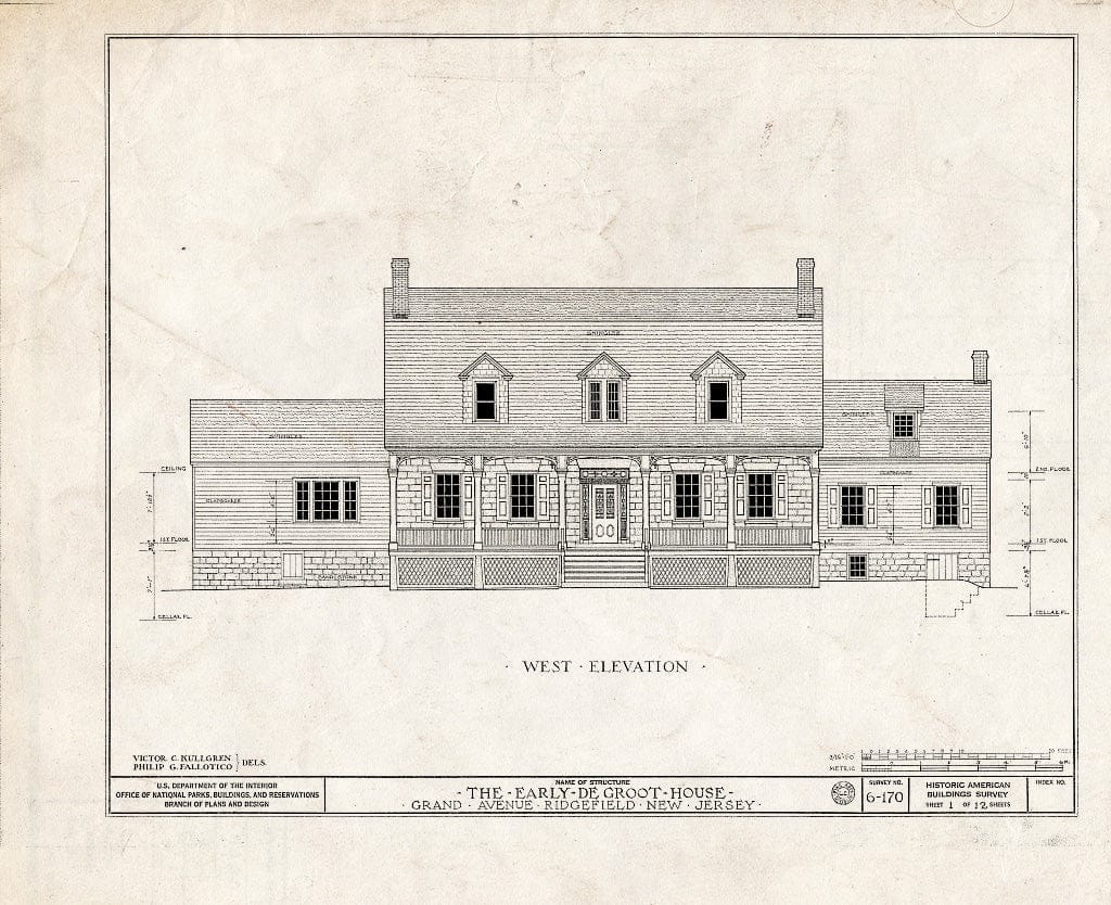 Historic Pictoric : Blueprint HABS NJ,2-RIDG,2- (Sheet 1 of 12) - John De Groot House, 1008 De Groot Avenue, Ridgefield, Bergen County, NJ