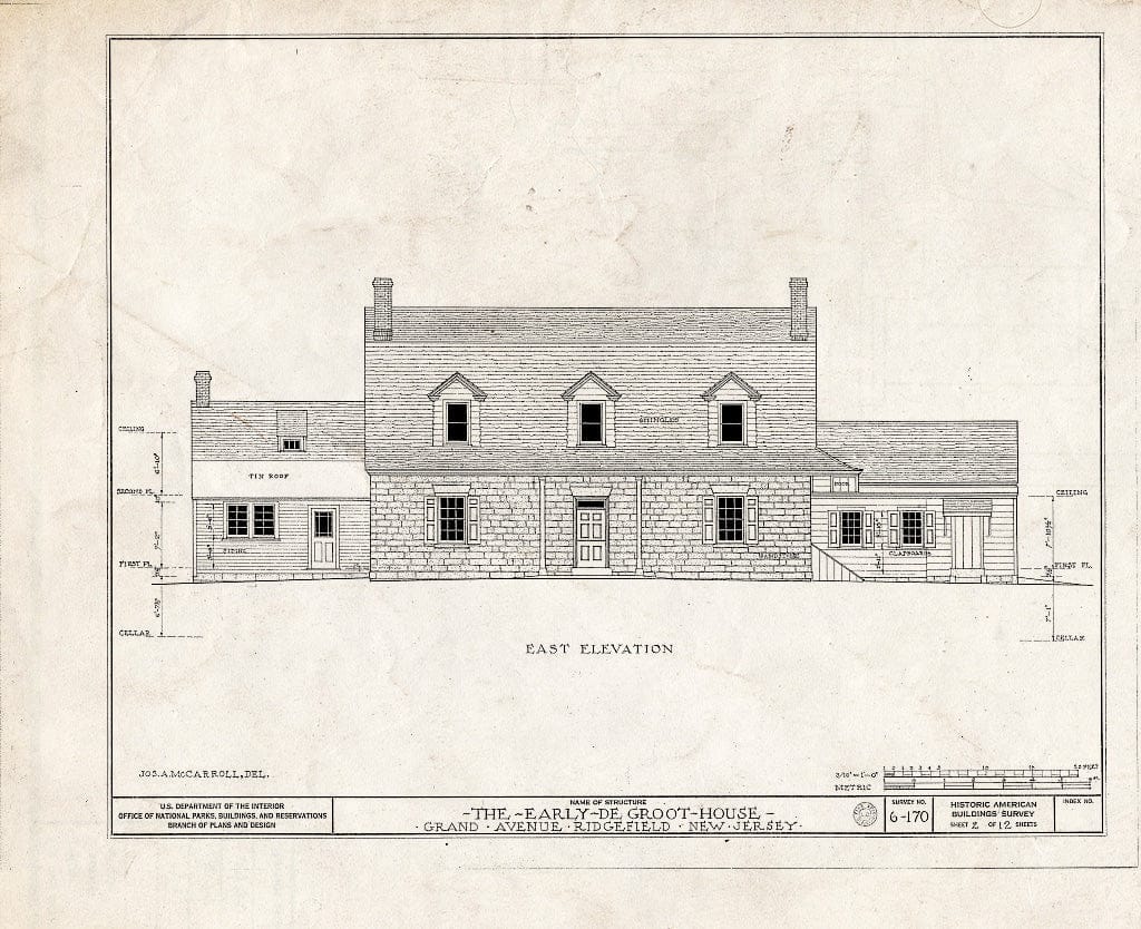 Historic Pictoric : Blueprint HABS NJ,2-RIDG,2- (Sheet 2 of 12) - John De Groot House, 1008 De Groot Avenue, Ridgefield, Bergen County, NJ