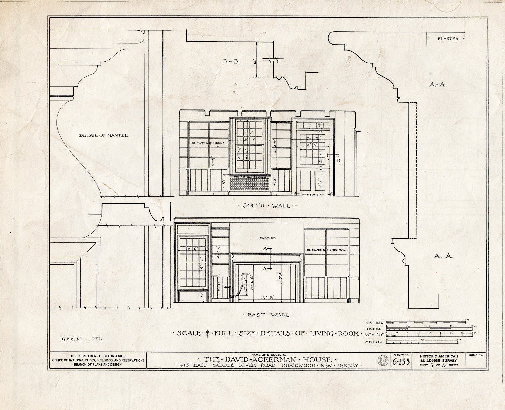 Historic Pictoric : Blueprint HABS NJ,2-RIDGWO,1- (Sheet 5 of 5) - David Ackerman-Naugle House, 415 East Saddle River Road, Ridgewood, Bergen County, NJ