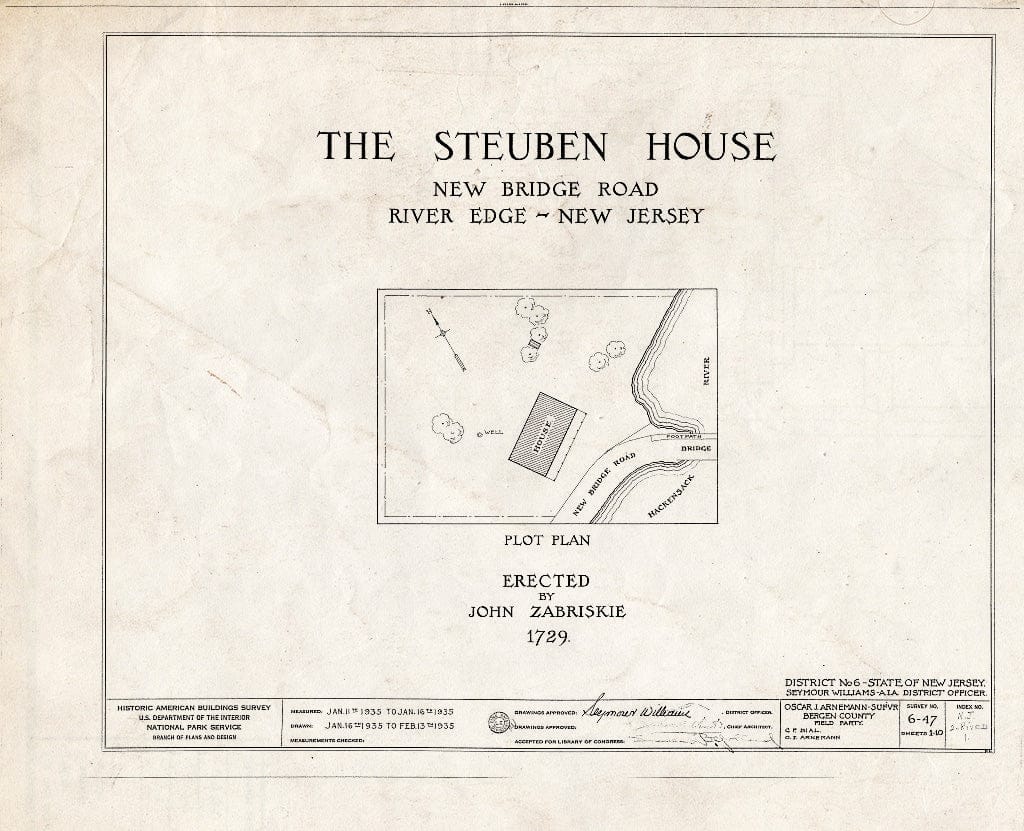 Historic Pictoric : Blueprint HABS NJ,2-RIVED,1- (Sheet 0 of 10) - Zabriskie-Steuben House, New Bridge Road, River Edge, Bergen County, NJ