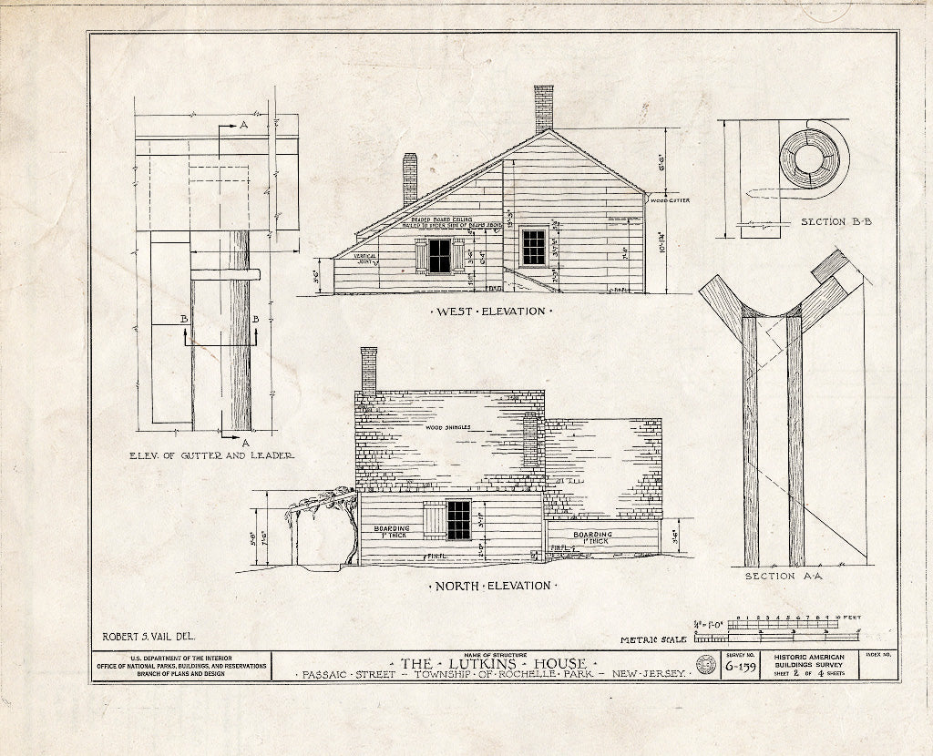 Historic Pictoric : Blueprint HABS NJ,2-Roch,2- (Sheet 2 of 4) - Lutkins House, Passaic Street, Rochelle Park, Bergen County, NJ