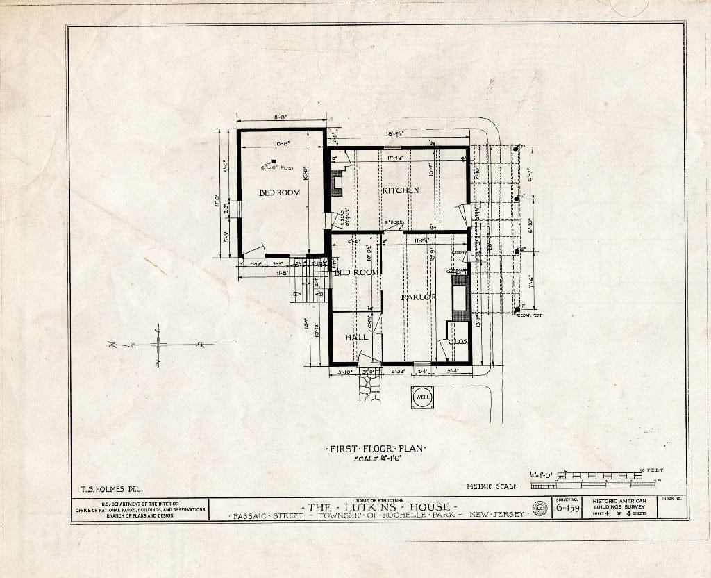 Historic Pictoric : Blueprint HABS NJ,2-Roch,2- (Sheet 4 of 4) - Lutkins House, Passaic Street, Rochelle Park, Bergen County, NJ