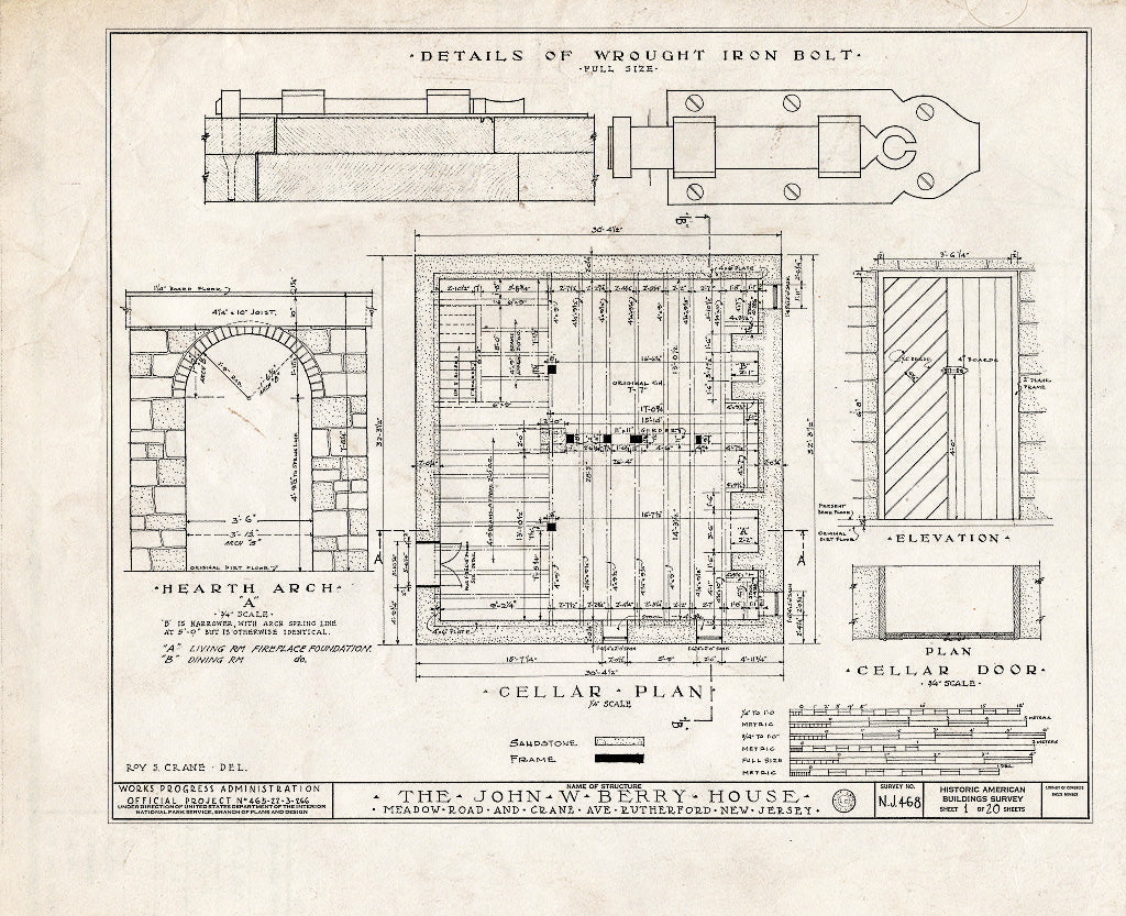 Historic Pictoric : Blueprint HABS NJ,2-Ruth,1- (Sheet 1 of 20) - John W. Berry House, Meadow Road & Crane Avenue, Rutherford, Bergen County, NJ