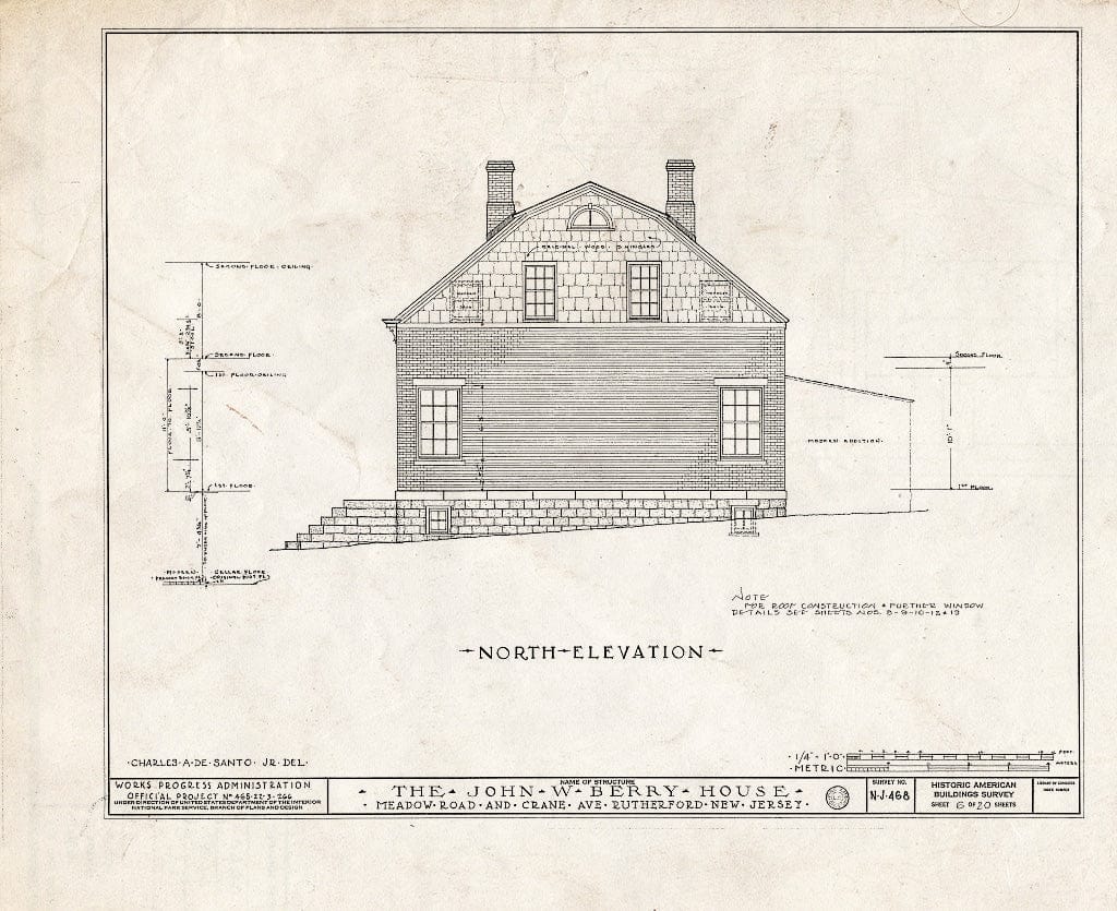 Historic Pictoric : Blueprint HABS NJ,2-Ruth,1- (Sheet 6 of 20) - John W. Berry House, Meadow Road & Crane Avenue, Rutherford, Bergen County, NJ