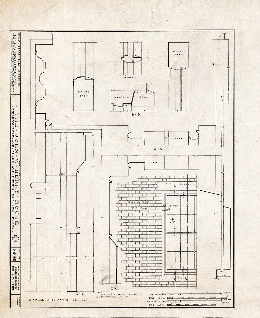 Historic Pictoric : Blueprint HABS NJ,2-Ruth,1- (Sheet 12 of 20) - John W. Berry House, Meadow Road & Crane Avenue, Rutherford, Bergen County, NJ