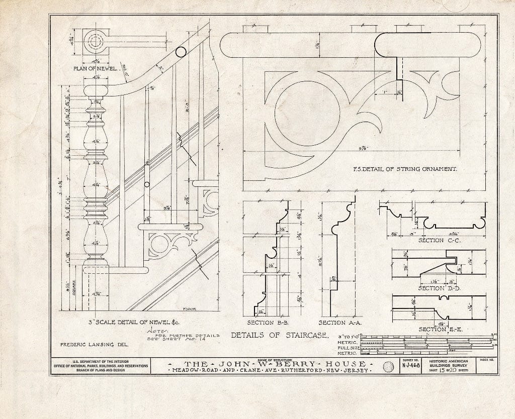 Historic Pictoric : Blueprint HABS NJ,2-Ruth,1- (Sheet 15 of 20) - John W. Berry House, Meadow Road & Crane Avenue, Rutherford, Bergen County, NJ
