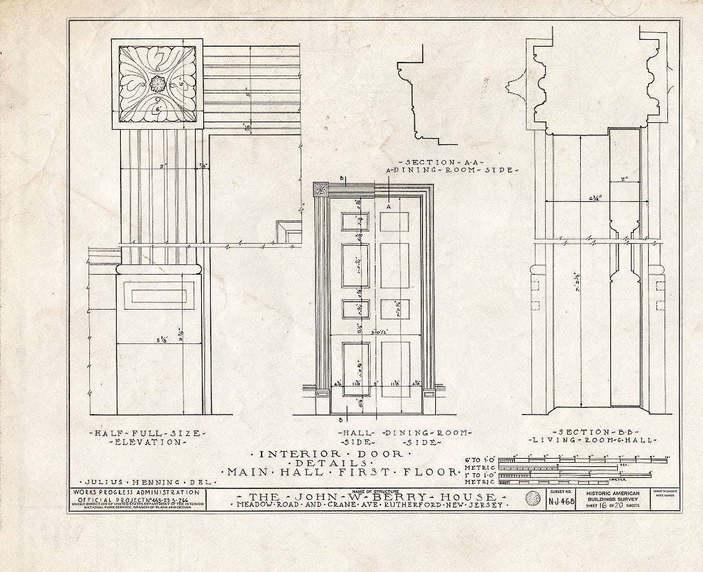 Historic Pictoric : Blueprint HABS NJ,2-Ruth,1- (Sheet 16 of 20) - John W. Berry House, Meadow Road & Crane Avenue, Rutherford, Bergen County, NJ