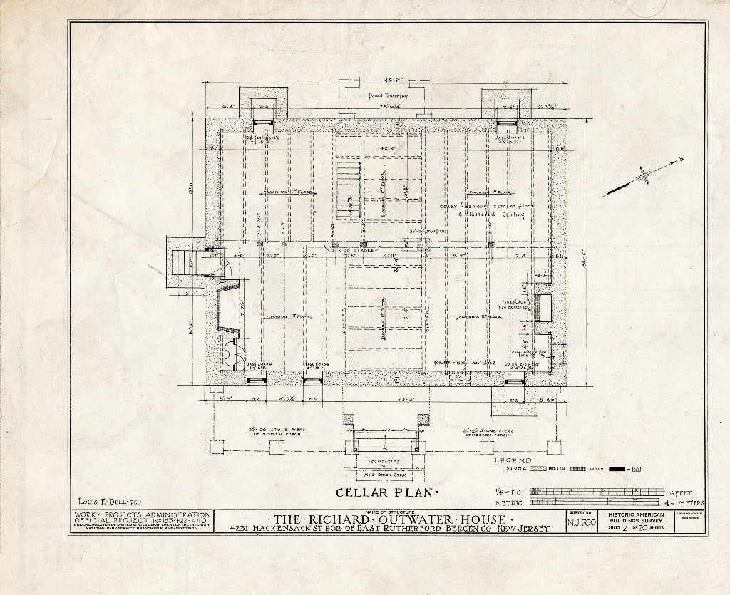 Historic Pictoric : Blueprint HABS NJ,2-Ruthe,1- (Sheet 1 of 20) - Richard Kip-Outwater House, 231 Hackensack Street, East Rutherford, Bergen County, NJ