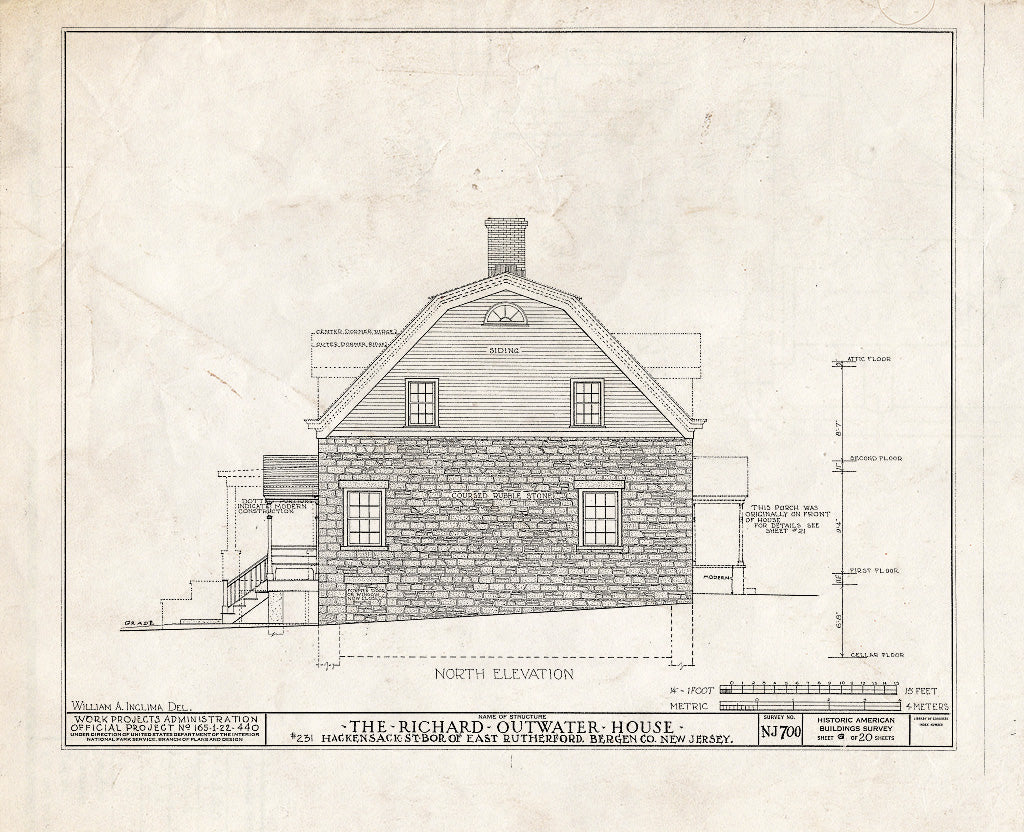 Historic Pictoric : Blueprint HABS NJ,2-Ruthe,1- (Sheet 6 of 20) - Richard Kip-Outwater House, 231 Hackensack Street, East Rutherford, Bergen County, NJ