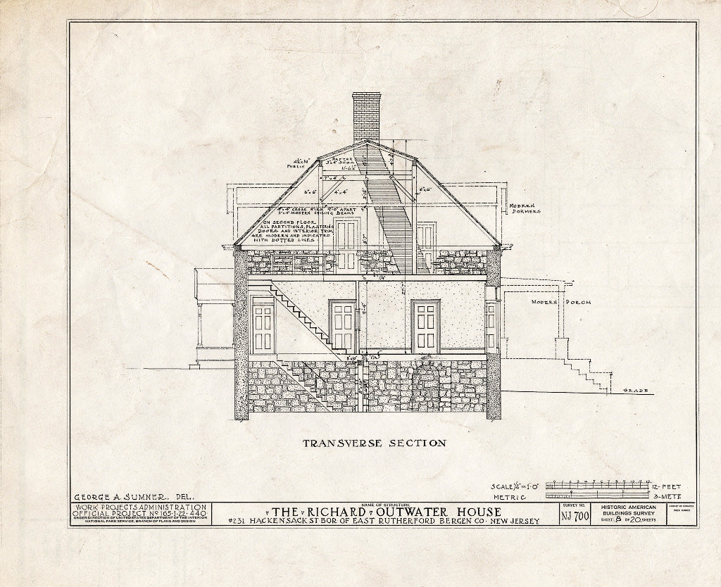 Historic Pictoric : Blueprint HABS NJ,2-Ruthe,1- (Sheet 8 of 20) - Richard Kip-Outwater House, 231 Hackensack Street, East Rutherford, Bergen County, NJ