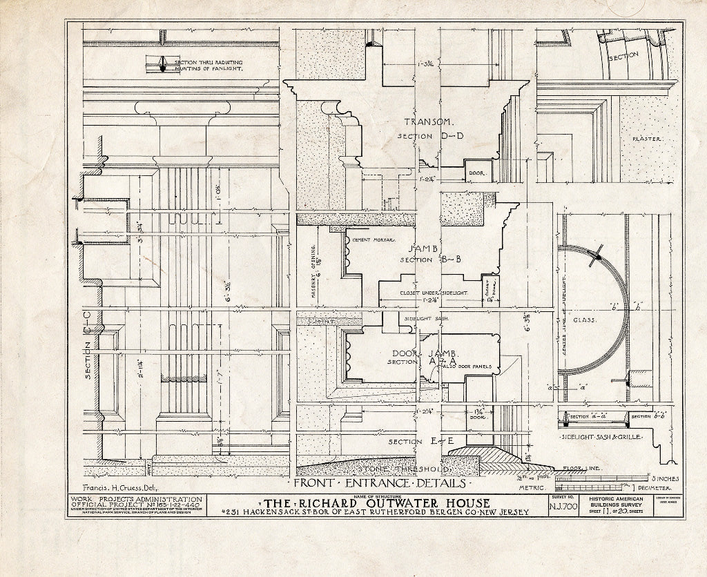 Historic Pictoric : Blueprint HABS NJ,2-Ruthe,1- (Sheet 11 of 20) - Richard Kip-Outwater House, 231 Hackensack Street, East Rutherford, Bergen County, NJ