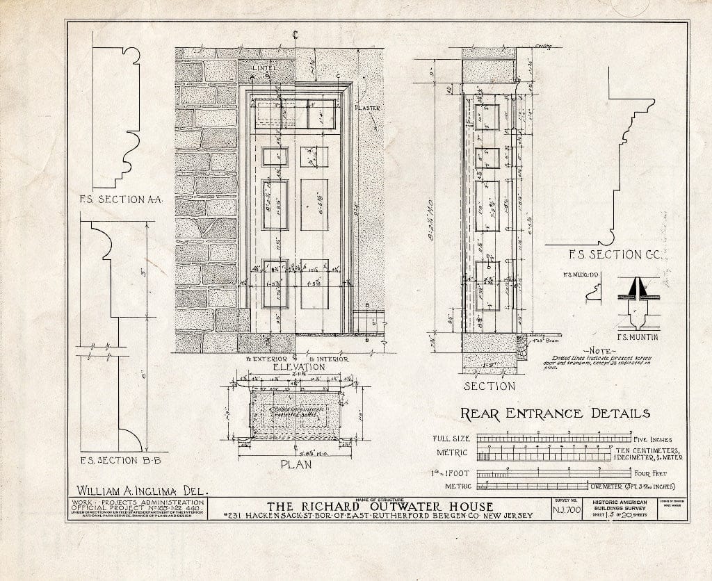 Historic Pictoric : Blueprint HABS NJ,2-Ruthe,1- (Sheet 13 of 20) - Richard Kip-Outwater House, 231 Hackensack Street, East Rutherford, Bergen County, NJ
