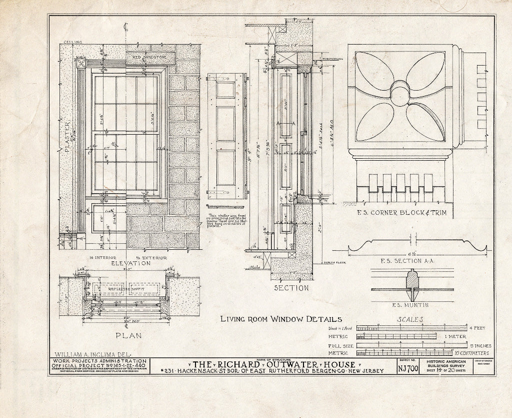 Historic Pictoric : Blueprint HABS NJ,2-Ruthe,1- (Sheet 14 of 20) - Richard Kip-Outwater House, 231 Hackensack Street, East Rutherford, Bergen County, NJ