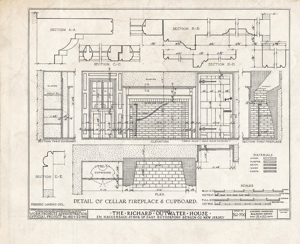 Historic Pictoric : Blueprint HABS NJ,2-Ruthe,1- (Sheet 15 of 20) - Richard Kip-Outwater House, 231 Hackensack Street, East Rutherford, Bergen County, NJ