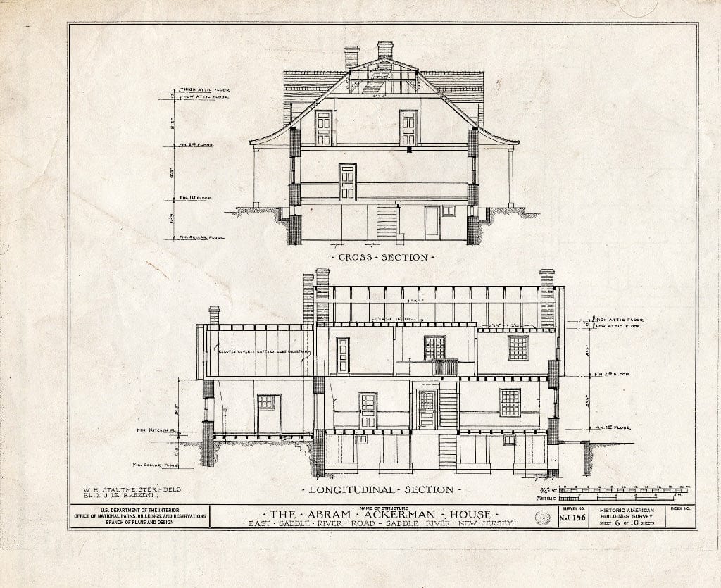 Historic Pictoric : Blueprint HABS NJ,2-SADR,1- (Sheet 6 of 10) - Abram Ackerman House, 199 East Saddle River Road, Saddle River, Bergen County, NJ