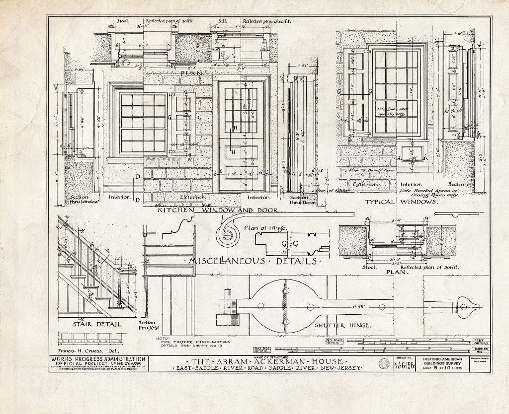 Historic Pictoric : Blueprint HABS NJ,2-SADR,1- (Sheet 9 of 10) - Abram Ackerman House, 199 East Saddle River Road, Saddle River, Bergen County, NJ