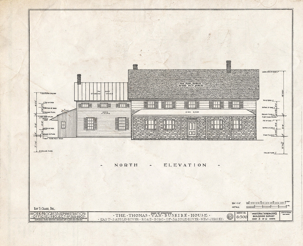 Historic Pictoric : Blueprint HABS NJ,2-SADR,2- (Sheet 3 of 11) - Thomas Van Buskirk House, East Saddle River Road, Saddle River, Bergen County, NJ