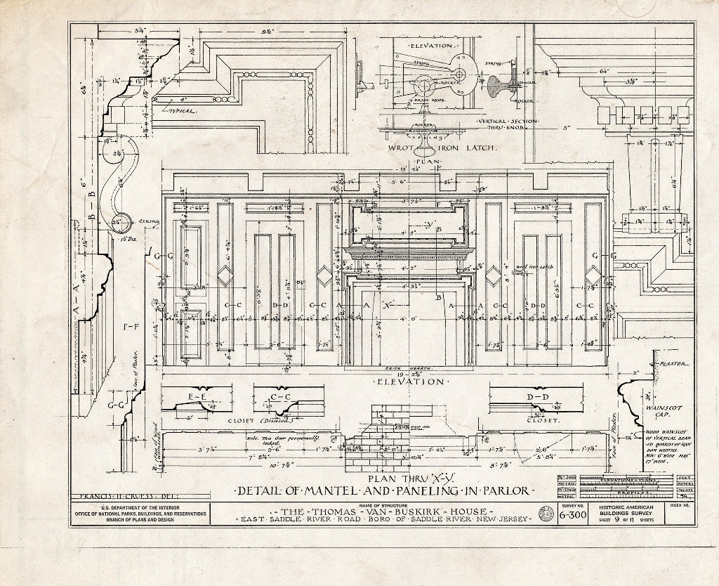Historic Pictoric : Blueprint HABS NJ,2-SADR,2- (Sheet 9 of 11) - Thomas Van Buskirk House, East Saddle River Road, Saddle River, Bergen County, NJ