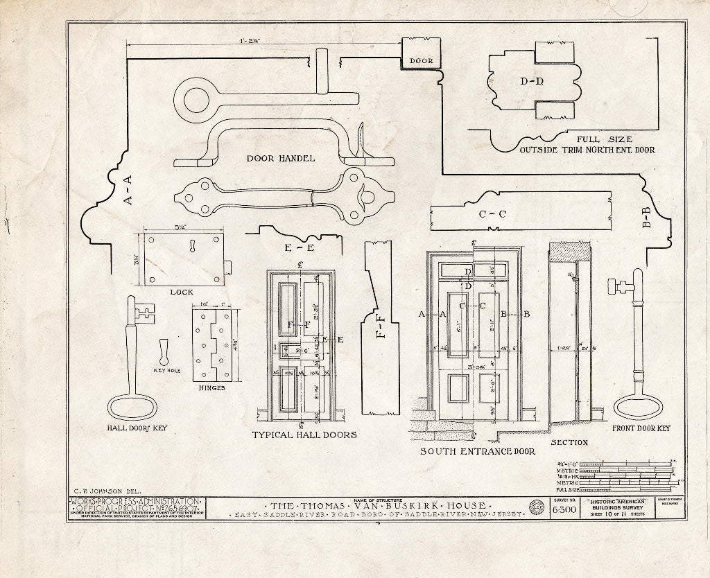 Historic Pictoric : Blueprint HABS NJ,2-SADR,2- (Sheet 10 of 11) - Thomas Van Buskirk House, East Saddle River Road, Saddle River, Bergen County, NJ