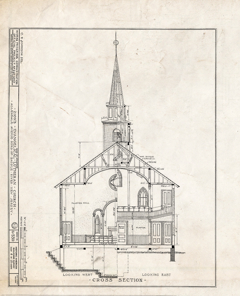 Historic Pictoric : Blueprint HABS NJ,2-SADR,3- (Sheet 4 of 15) - Zion Evangelical Lutheran Church, Allendale Avenue, Saddle River, Bergen County, NJ