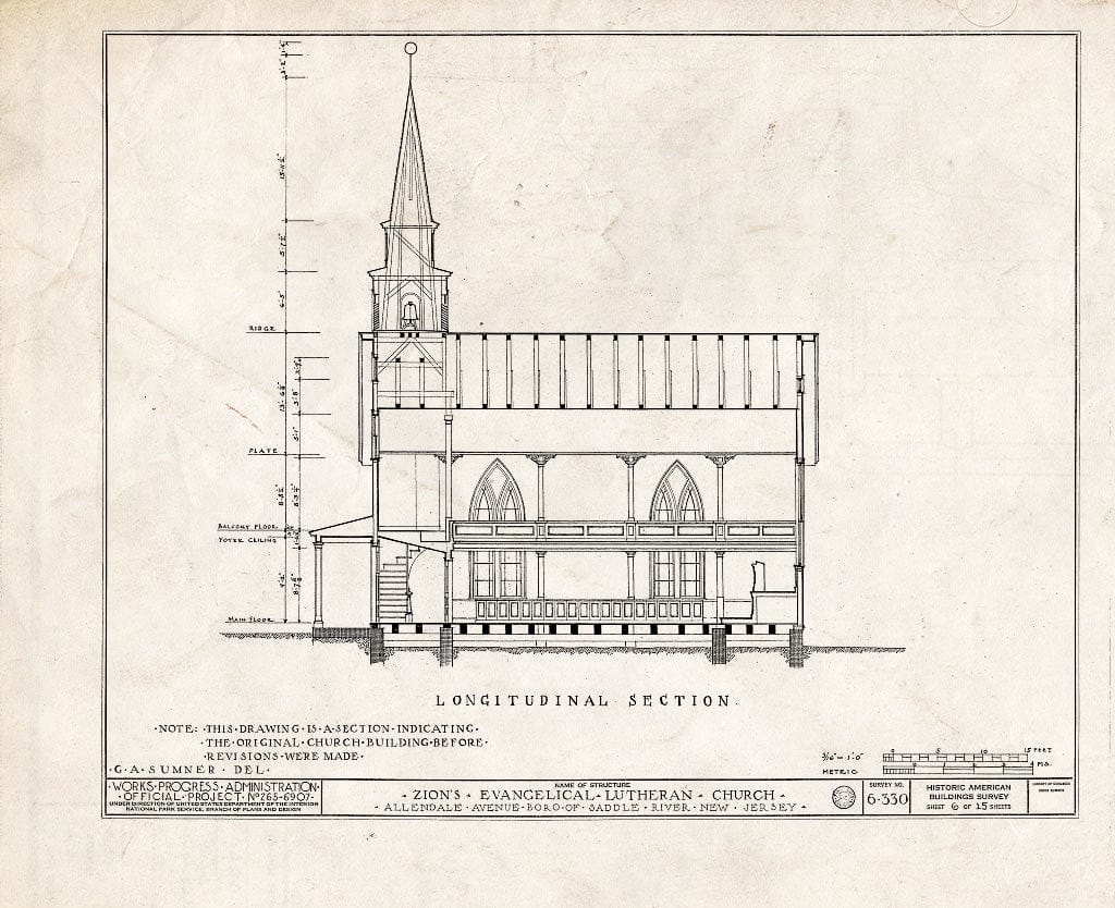 Historic Pictoric : Blueprint HABS NJ,2-SADR,3- (Sheet 6 of 15) - Zion Evangelical Lutheran Church, Allendale Avenue, Saddle River, Bergen County, NJ