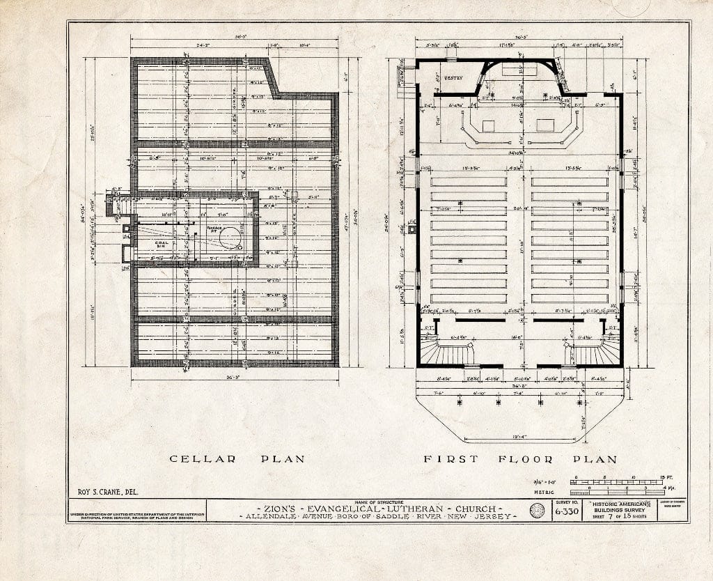 Historic Pictoric : Blueprint HABS NJ,2-SADR,3- (Sheet 7 of 15) - Zion Evangelical Lutheran Church, Allendale Avenue, Saddle River, Bergen County, NJ