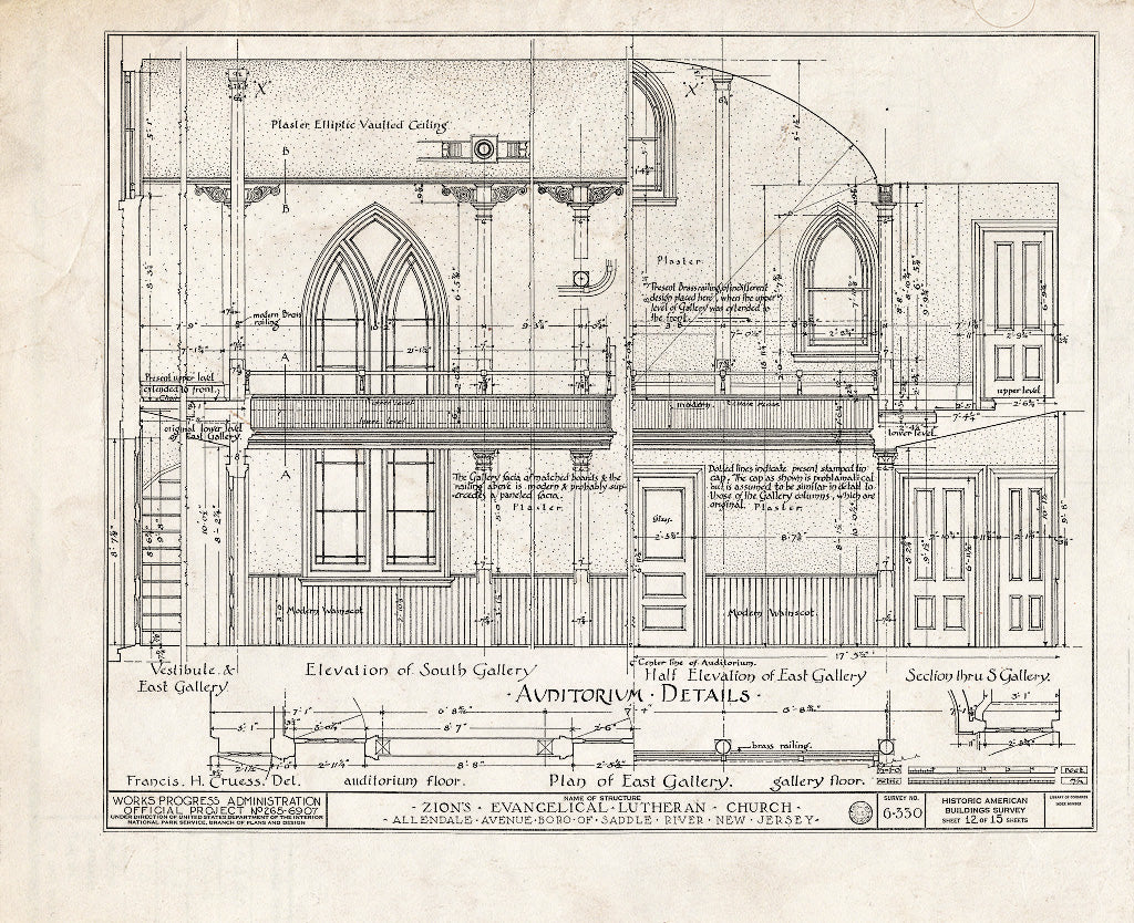 Historic Pictoric : Blueprint HABS NJ,2-SADR,3- (Sheet 12 of 15) - Zion Evangelical Lutheran Church, Allendale Avenue, Saddle River, Bergen County, NJ
