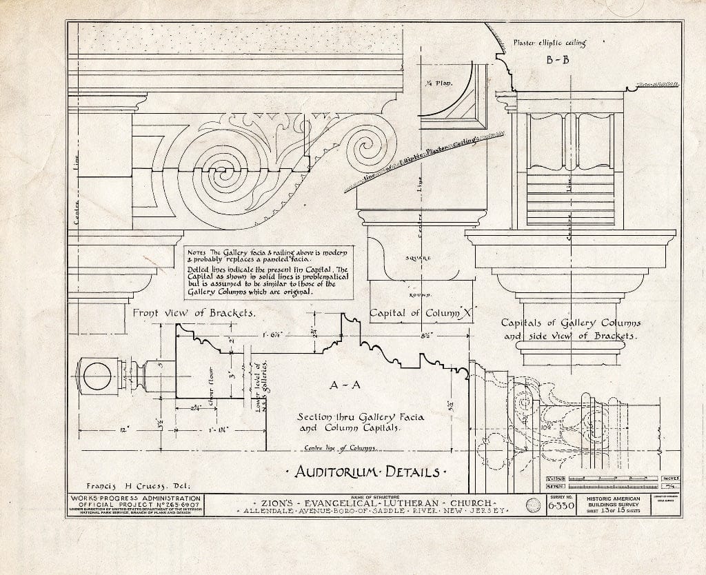 Historic Pictoric : Blueprint HABS NJ,2-SADR,3- (Sheet 13 of 15) - Zion Evangelical Lutheran Church, Allendale Avenue, Saddle River, Bergen County, NJ