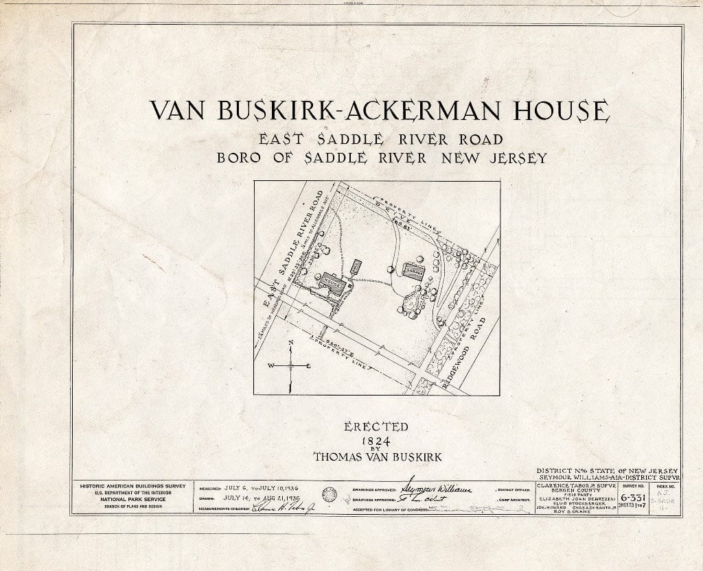 Historic Pictoric : Blueprint HABS NJ,2-SADR,4- (Sheet 0 of 7) - Van Buskirk-Arkerman House, East Saddle River Road, Saddle River, Bergen County, NJ