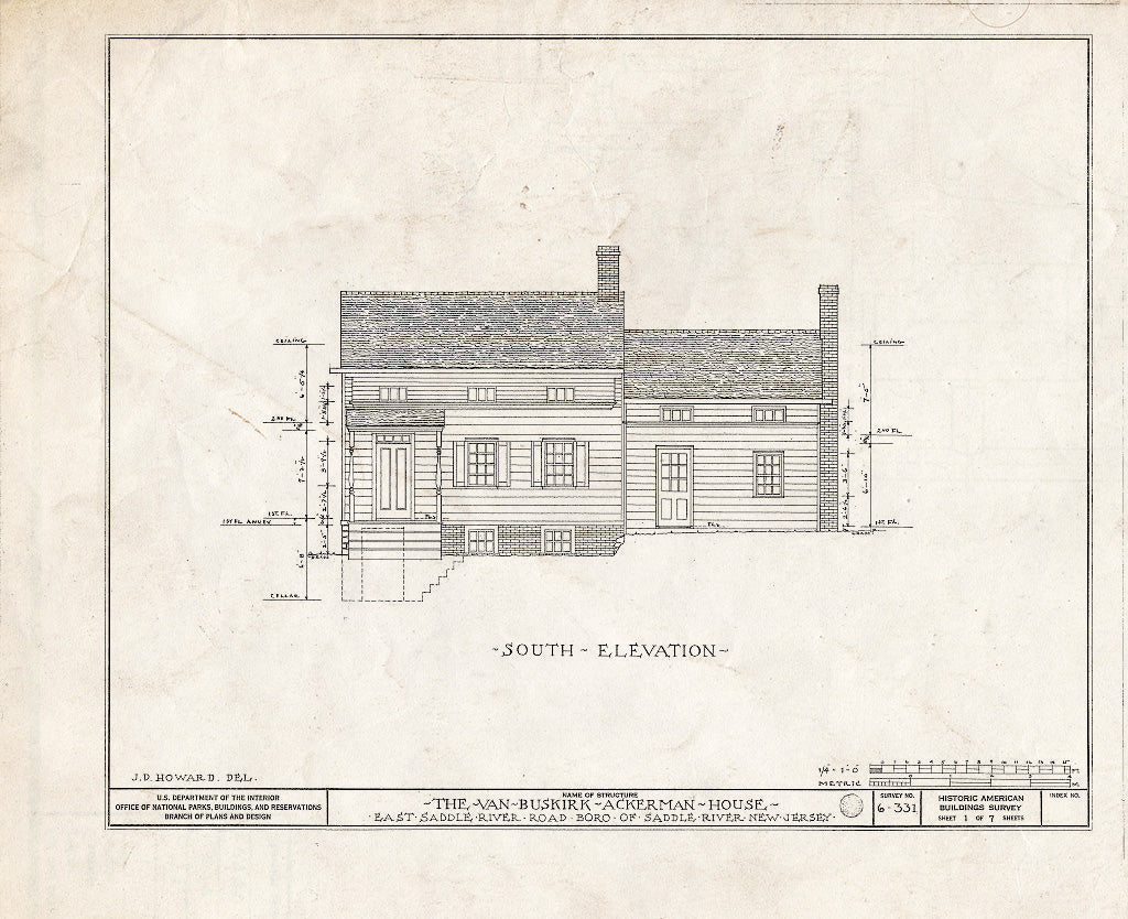Historic Pictoric : Blueprint HABS NJ,2-SADR,4- (Sheet 1 of 7) - Van Buskirk-Arkerman House, East Saddle River Road, Saddle River, Bergen County, NJ