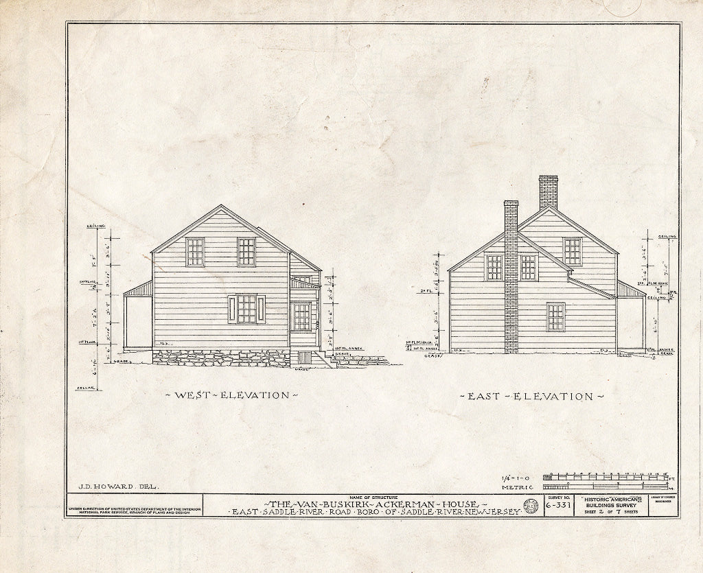 Historic Pictoric : Blueprint HABS NJ,2-SADR,4- (Sheet 2 of 7) - Van Buskirk-Arkerman House, East Saddle River Road, Saddle River, Bergen County, NJ
