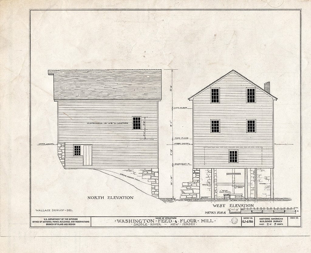 Historic Pictoric : Blueprint HABS NJ,2-SADR,5- (Sheet 2 of 5) - Washington Feed & Flour Mill, East Saddle River Road, Saddle River, Bergen County, NJ