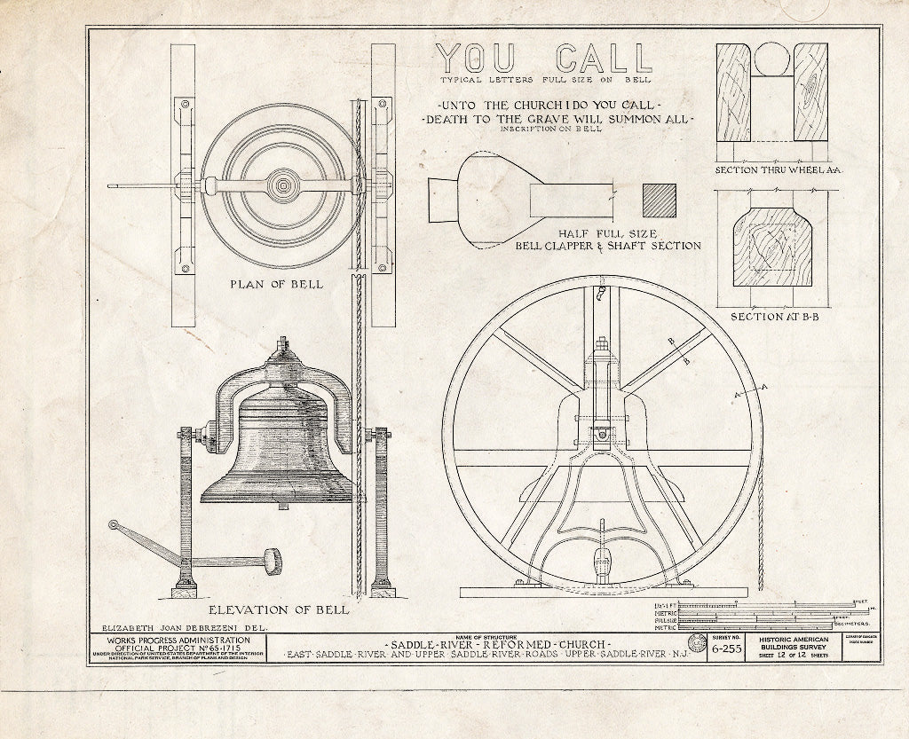 Historic Pictoric : Blueprint HABS NJ,2-Sadru,1- (Sheet 12 of 12) - Saddle River Reformed Church, East Saddle River & Upper Saddle River Roads, Upper Saddle River, Bergen County, NJ