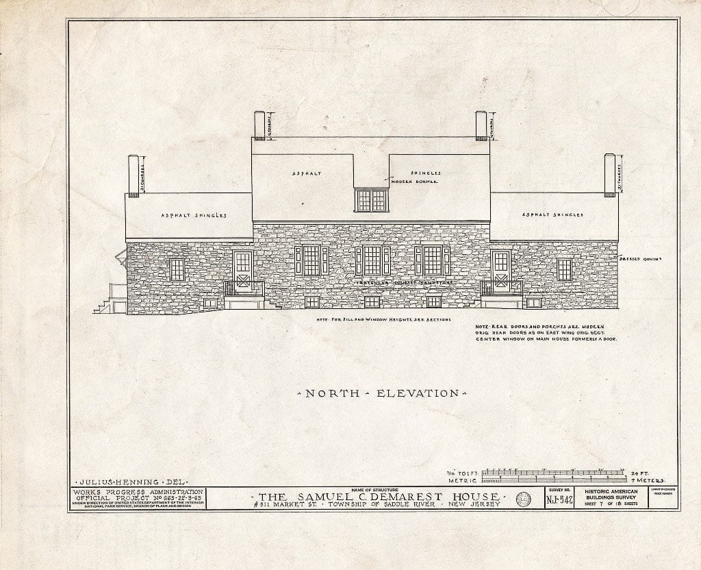 Historic Pictoric : Blueprint HABS NJ,2-,1- (Sheet 7 of 18) - Samuel C. Demarest House, 511 Market Street, Saddle River, Bergen County, NJ