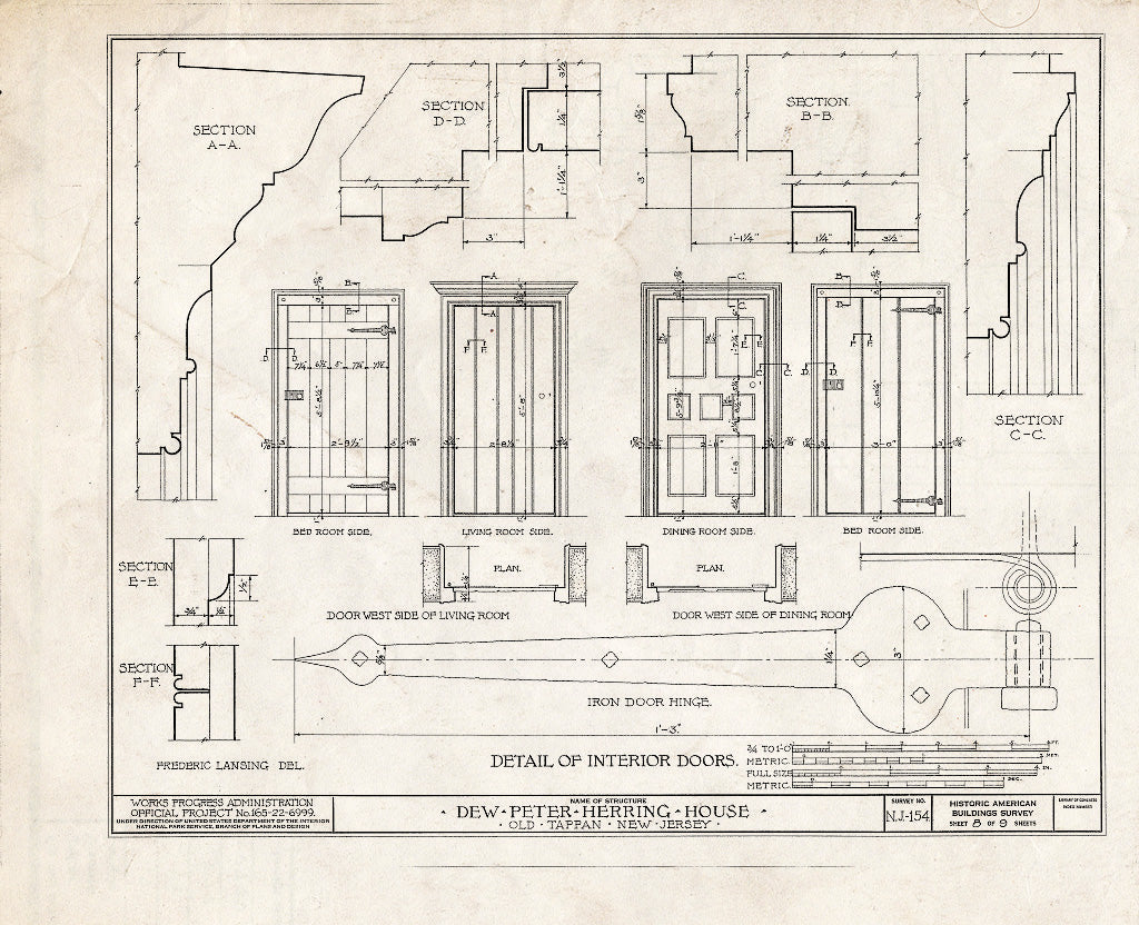 Historic Pictoric : Blueprint HABS NJ,2-TAPO,1- (Sheet 8 of 9) - Dewerk Peter Herring House, 166 Pearl River Road, Old Tappan, Bergen County, NJ