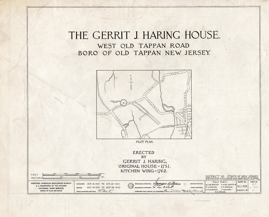 Historic Pictoric : Blueprint HABS NJ,2-TAPO,2- (Sheet 0 of 19) - Gerrit J. Haring House, West Old Tappan Road, Old Tappan, Bergen County, NJ
