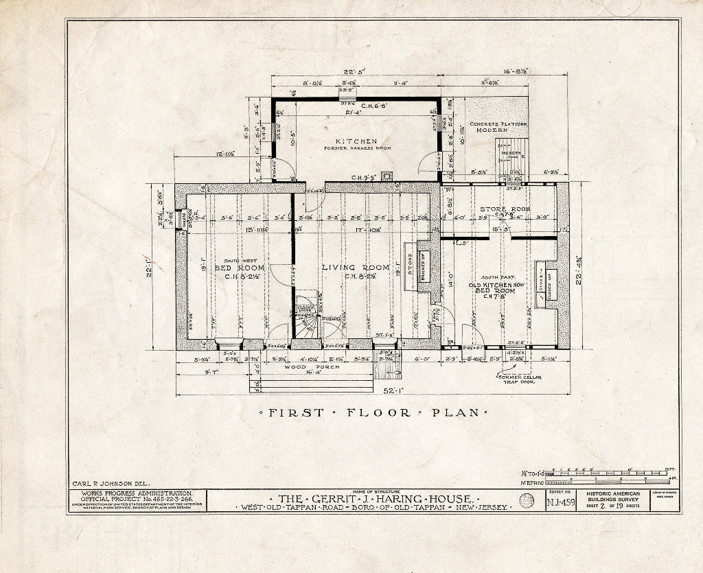 Historic Pictoric : Blueprint HABS NJ,2-TAPO,2- (Sheet 2 of 19) - Gerrit J. Haring House, West Old Tappan Road, Old Tappan, Bergen County, NJ