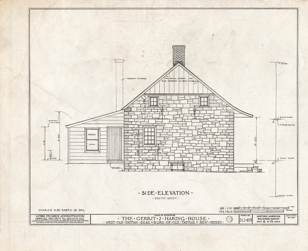 Historic Pictoric : Blueprint HABS NJ,2-TAPO,2- (Sheet 6 of 19) - Gerrit J. Haring House, West Old Tappan Road, Old Tappan, Bergen County, NJ
