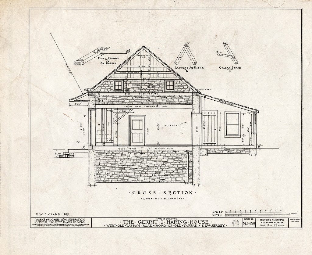 Historic Pictoric : Blueprint HABS NJ,2-TAPO,2- (Sheet 9 of 19) - Gerrit J. Haring House, West Old Tappan Road, Old Tappan, Bergen County, NJ