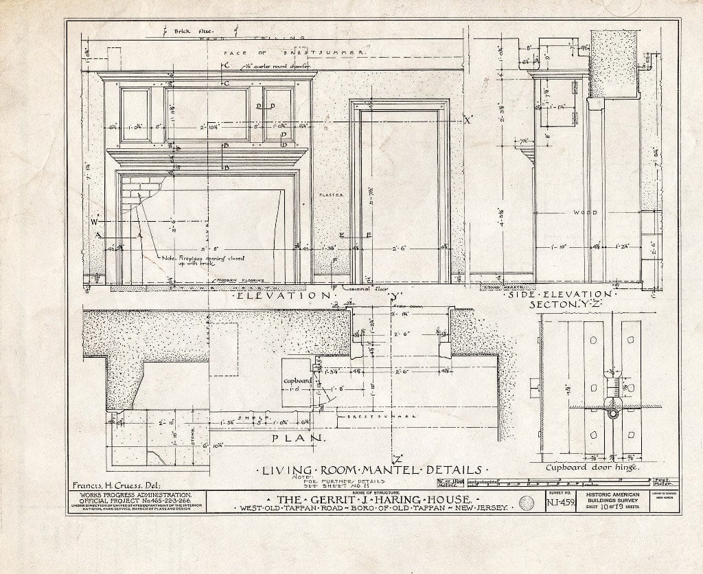 Historic Pictoric : Blueprint HABS NJ,2-TAPO,2- (Sheet 10 of 19) - Gerrit J. Haring House, West Old Tappan Road, Old Tappan, Bergen County, NJ