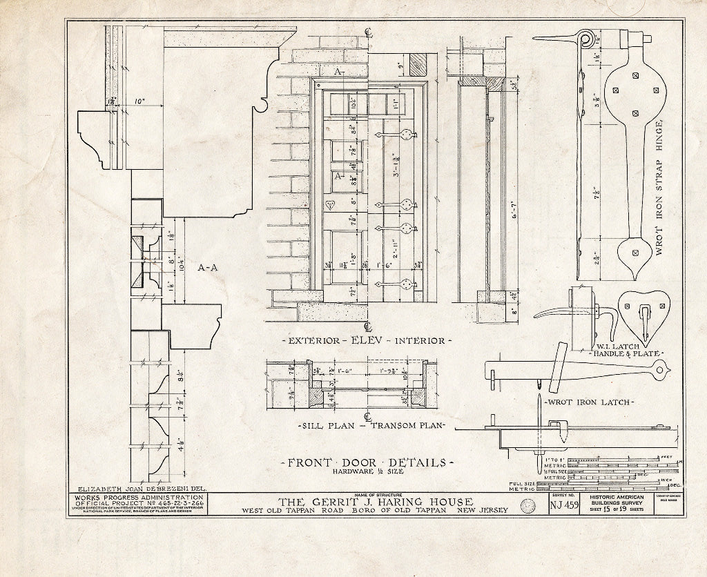 Historic Pictoric : Blueprint HABS NJ,2-TAPO,2- (Sheet 15 of 19) - Gerrit J. Haring House, West Old Tappan Road, Old Tappan, Bergen County, NJ
