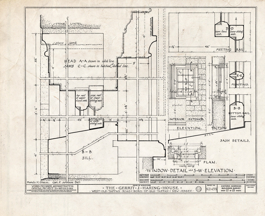 Historic Pictoric : Blueprint HABS NJ,2-TAPO,2- (Sheet 17 of 19) - Gerrit J. Haring House, West Old Tappan Road, Old Tappan, Bergen County, NJ