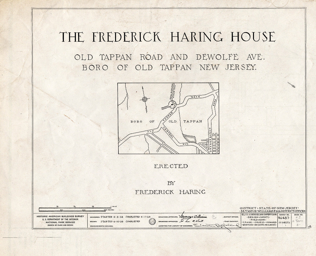 Historic Pictoric : Blueprint HABS NJ,2-TAPO,3- (Sheet 1 of 19) - Frederick Haring House, Old Tappan & DeWolfe Roads, Old Tappan, Bergen County, NJ