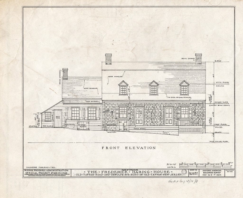 Historic Pictoric : Blueprint HABS NJ,2-TAPO,3- (Sheet 16 of 19) - Frederick Haring House, Old Tappan & DeWolfe Roads, Old Tappan, Bergen County, NJ